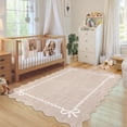 thumbnail image 3 of GlowSol 8'x10' Scalloped Bow Border Area Rug, Modern Solid Washable Rug with Non Slip TPR Backing, Stain Resistant Low Pile Indoor Carpet Mat for Bedroom Hallway Nursery Decor, Camel, 3 of 8
