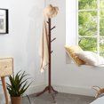 thumbnail image 4 of Costway Wooden Coat Rack Stand Entryway Hall Tree 2 Adjustable Height w/ 8 Hooks Brown, 4 of 10