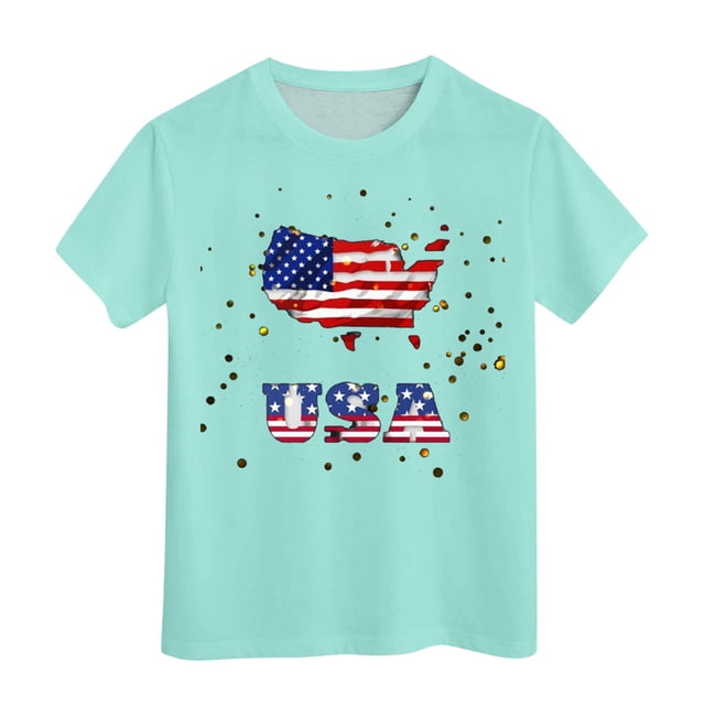 TZEWGL Tops For Newborn Short Sleeved Independence Day Printed Crewneck Blouse For Newborns size 12-13T