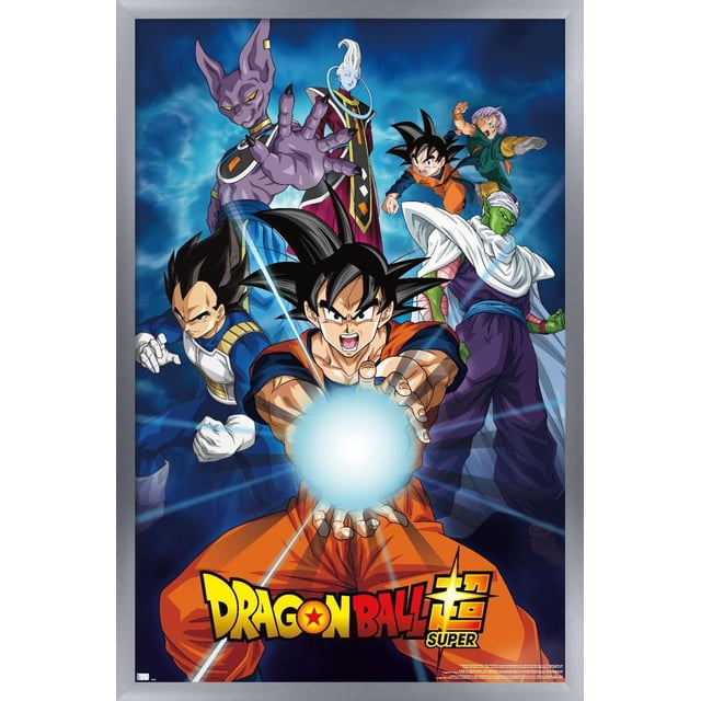 Dragon Ball Super - Affiche Murale de Groupes, 22,375 Po x 34 Po Encadrée, Représentant des Personnages d'Anime Principaux dans des poses d'Action Dynamiques avec une Explosion d'Énergie Lumineuse au Centre. l'Affiche a un Cadre Moderne Argenté et une Finition Satinée Qui Met en Valeur des Couleurs Vibrantes, Idéale pour les Chambres, les Bureaux Ou les Dortoirs comme art Mural d'Anime.