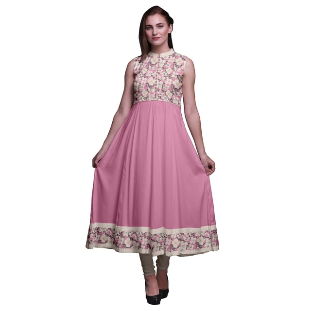 Bimba Robe Anarkali Rose Pâle à Fleurs pour Femmes Kurti Imprimé Ethnique Indien Longue Kurta Robe de Soirée XXX-Large