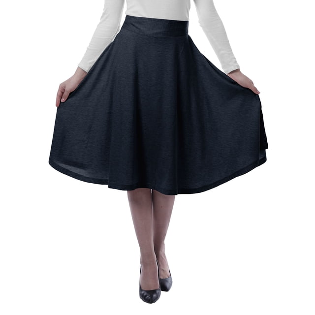 Moomaya Jupes en Jersey pour Femmes pour Femmes Unies Longueur Genou Évasées Extensibles Jupes d'Été - K9M