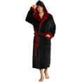 thumbnail image 1 of U2SKIIN Mens Fleece Robe with Hood, Mid Length Plush Shawl Collar Two Tone Bathrobe,(Black/Dark Red,S-M), 1 of 5