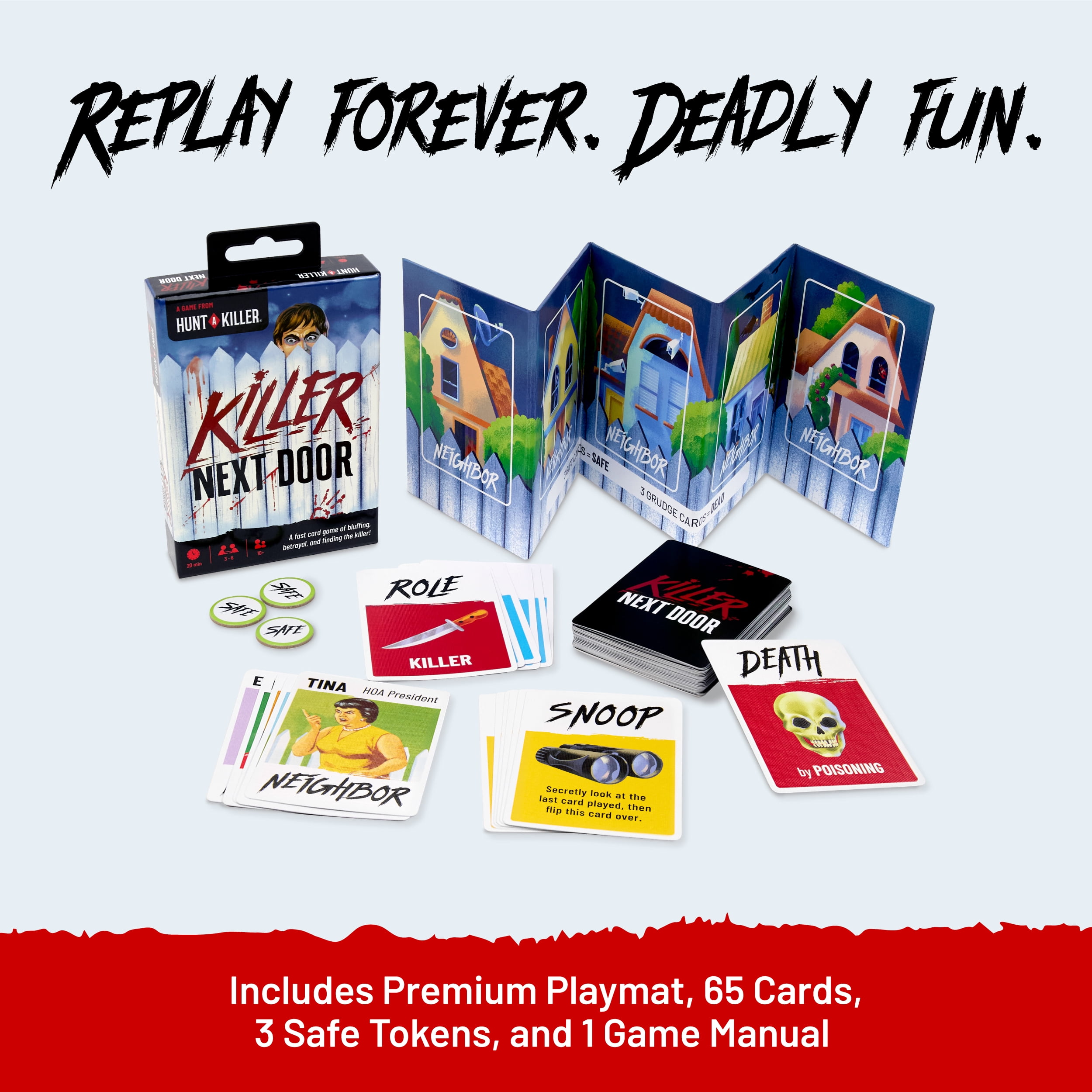 Hunt A Killer : Le Tueur d’à Côté – Jeu de Cartes à Déduction Sociale pour Familles et Adultes, Jeu de Mystère Rapide pour 3 à 6 Joueurs, 10 Ans et Plus