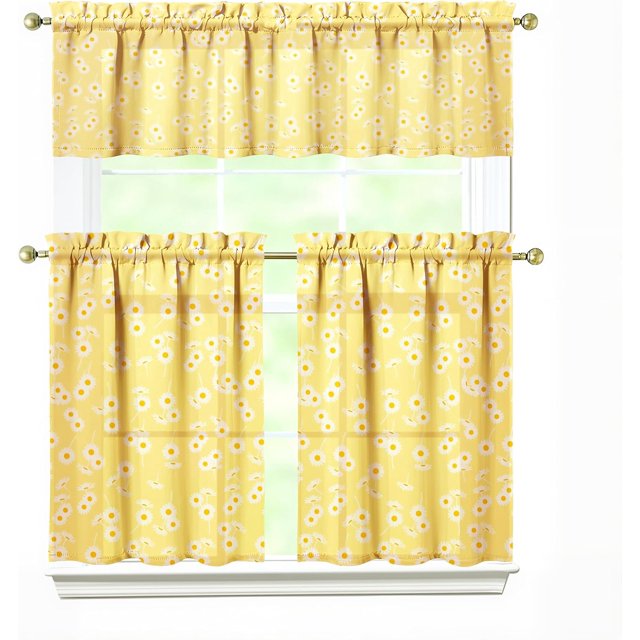3 Piece Country Farmhouse Kitchen Curtains and Valances Set for Windows Country Themed Style Kitchen Window Curtains Over Sink Decor 27.5x36 in