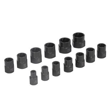 Ensemble d'Outils d'Extraction d'Écrous à Impact, 13 Pcs en Acier au Molybdène à Prise Maximale, Douille d'Extraction d'Écrous Dénudée avec Étui pour Entraînement 3/8 Po pour Écrous Dénudés