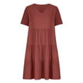 thumbnail image 4 of Meichang Robes d'Été pour Femmes 2025 Décontractées à Manches Courtes Col en V à Étages Longueur Genou Robes Trapèze Robe en Coton et Lin Fluide Tunique de Plage, 4 of 7
