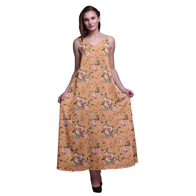 Bimba Robe Longue Maxi de Soirée pour Femmes en Rayonne à Imprimé Floral, Dos Nu, Bretelles Spaghetti - XX-Grand