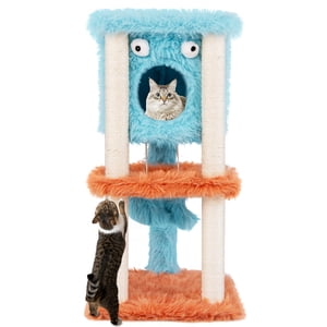 Gymax Monster-Themed Cat Tree w/ Condo privé Soft Long Plush Sisal Scratching Posts