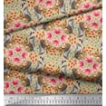thumbnail image 2 of Soimoi Rayon Fabric Floral,Hummingbird & Squirrel Animal Print Fabric by Yard 42 Inch Wide, 2 of 3