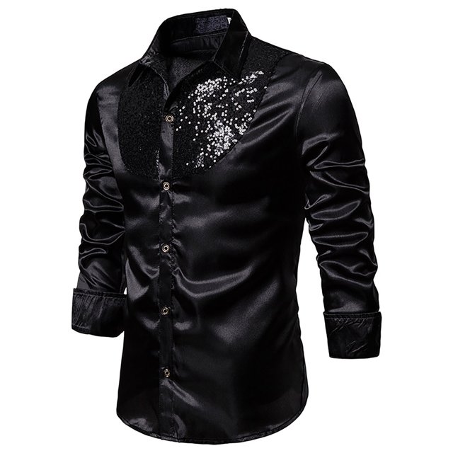 Chemise à Manches Longues pour Homme Chemise à Paillettes Décontractée de Mode Automne et Hiver pour Homme Haut à Manches Longues