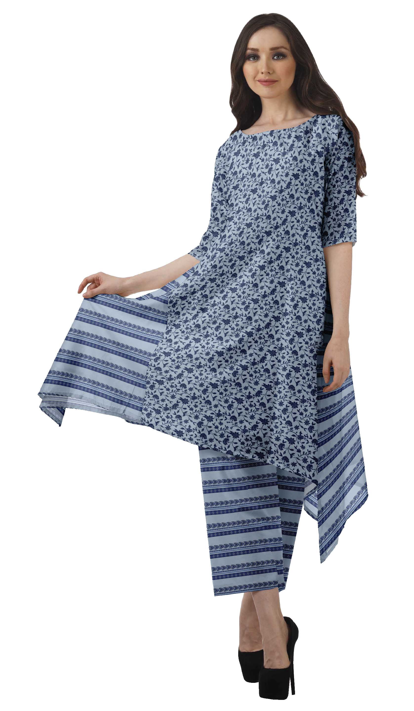 Moomaya Kurti Asymétrique avec Ensemble Pantalon Femmes Chanderi Imprimé Tenue de Fête Vêtements