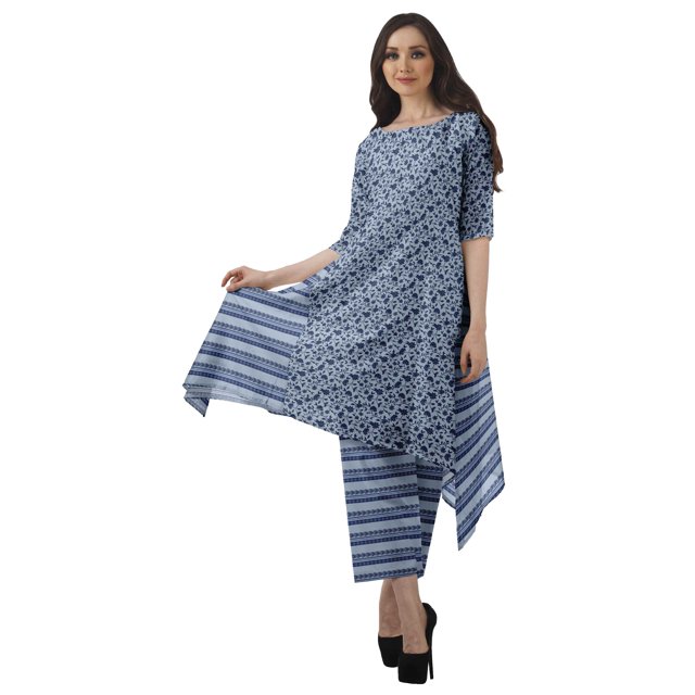 Moomaya Kurti Asymétrique avec Ensemble Pantalon Femmes Chanderi Imprimé Tenue de Fête Vêtements