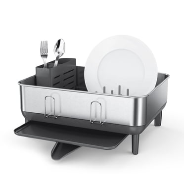 Simplehuman Compact Kitchen Dish Drying Rack, Fingerprint-Proof Stainless Steel Frame, Grey Plastic