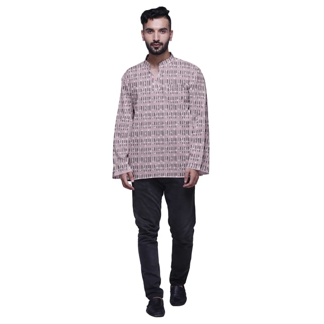 Atasi Kurta Décontractée Imprimée à Col Chinois Chemise Ethnique Kurta Courte pour Homme Tunique