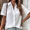 thumbnail image 2 of Hauts à Manches Courtes pour Femmes Été Femmes T-shirt Décontracté Uni à Manches Courtes Col Rabattu Boutons Cardigan Blouse Hauts, 2 of 9