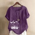 thumbnail image 2 of QATAINLAV Hauts en Coton et Lin pour Femmes 2025 Col Rond Manches Courtes Retroussées T-Shirt Tendance à Imprimé Floral Blouse Décontractée Coupe Ample Tenues de Vacances Mes Commandes Passées par Moi Violet XXXXXL, 2 of 5