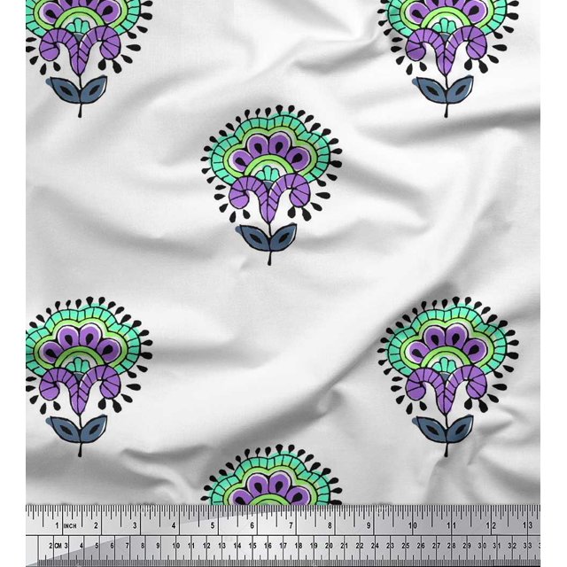 Soimoi Polyester Crepe Fabric Leaves & Floral Block Fabric Prints by Yard 42 Inch Wide