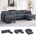 thumbnail image 2 of Puremind 6 Piece Modular Sectional Sofa with Movable Ottoman, U/L Shaped Sectional Couch with Storage, Convertible Sleeper Sofa for Living Room/Apartment, Dark Gray, 2 of 6