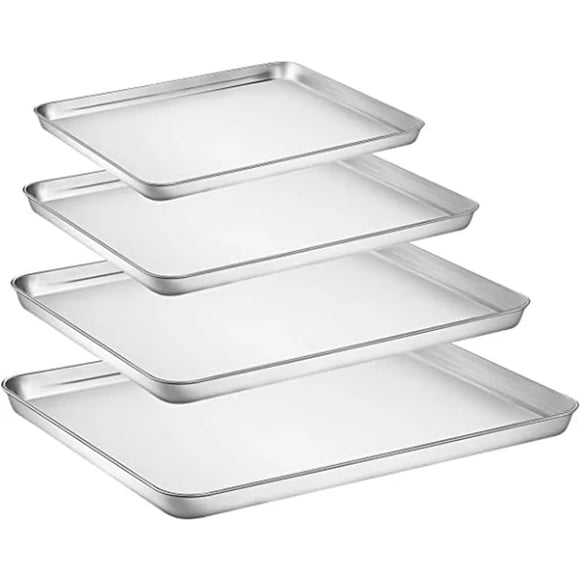 LOVEVER Sheet Pan Bakeware Baking Set of 4 Heavy Duty Stainless Steel Baking Pans Tray Cookie Sheet Toaster Oven Tray Pans Half Sheet Pan for Baking Non Toxic Easy Clean and Dishwashe
