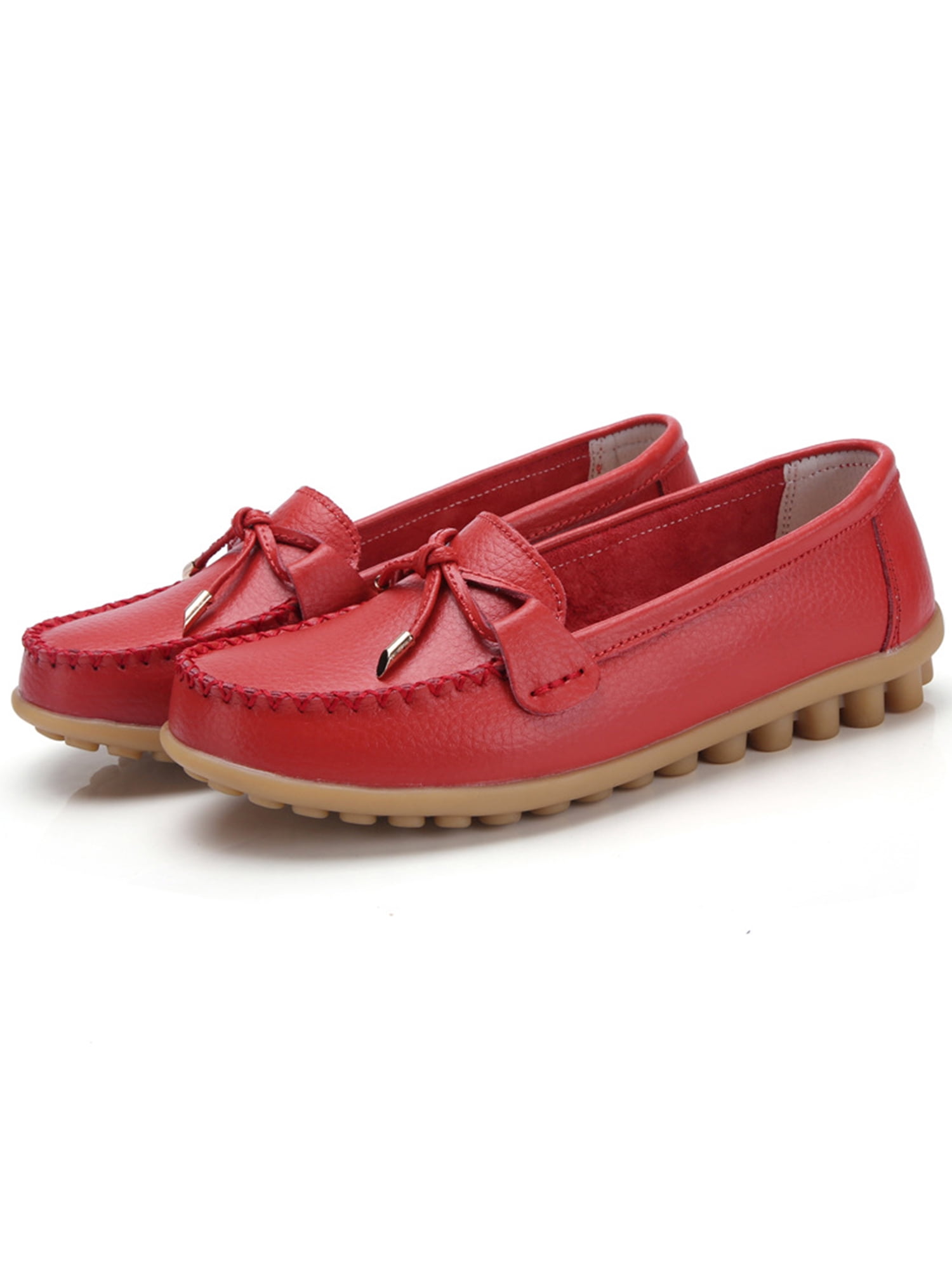 MAWCLOS Ladies Moccasins Comfort Nursing Shoes Slip On Resistant Loafers Bow Work Boat Shoe Red 6