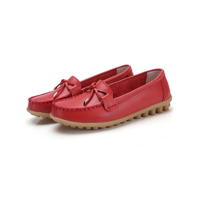 MAWCLOS Ladies Moccasins Comfort Nursing Shoes Slip On Resistant Loafers Bow Work Boat Shoe Red 6