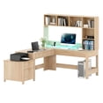 thumbnail image 4 of DEXTRUS 67“ L-Shaped Computer Desk with Hutch & LED Light & Charging Station, Home Office Desk Executive Desk with Drawers & File Cabinet, Brown, 4 of 10