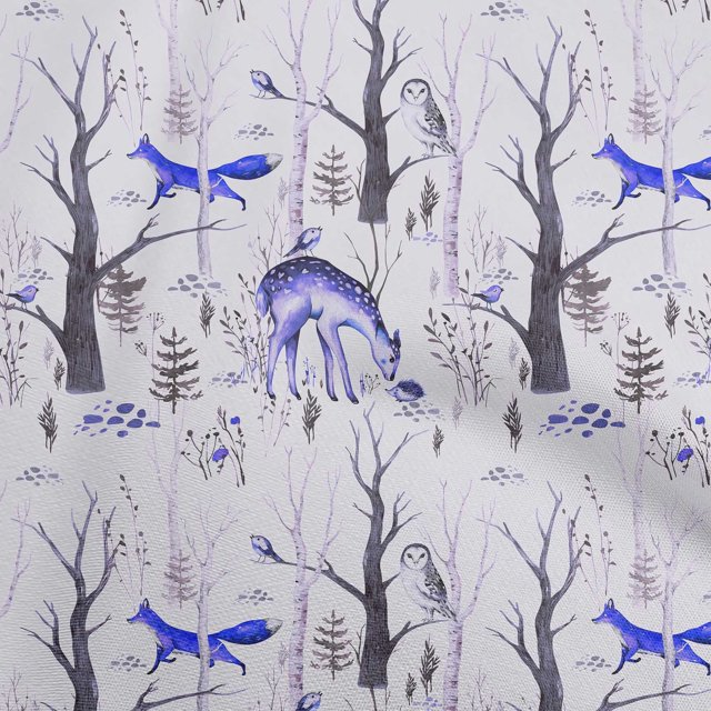 oneOone Polyester Spandex Medium Blue Fabric Deer Sewing Material Print Fabric By The Yard 56 Inch Wide