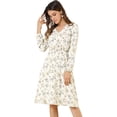 thumbnail image 1 of INSPIRE CHIC Robe Midi à Manches Longues Évasée à Col en V à Imprimé Floral pour Femme, 1 of 6