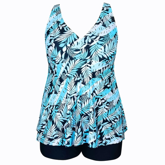 HAWEE Womens Plus Size Tankini Swimsuits with Shorts, a two-piece bathing suit featuring a floral printed tankini top with a V-neckline, adjustable straps, and tummy control design. Includes built-in padded bra for support and boy shorts for comfort. Made of 82% nylon and 18% spandex, this plus size swimwear is perfect for swimming, beach parties, and summer vacations.
