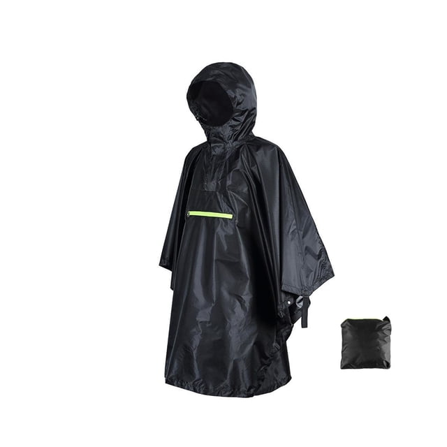 Transemion Adult Rain Poncho Waterproof Reusable With Adhesive Fastener Lightweight black