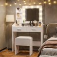 thumbnail image 3 of Vanity Desk with Mirror & Lights, Makeup Table with Charging Station, 3-Color LED, Hairdryer Holder & Storage Shelves, Includes Stool, 3 of 8