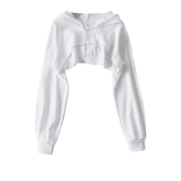 Mrat Cropped Yoga Hoodie Women Crewneck Long Sleeve Cropped Tops Workout Gym Casual Cut-Out Loose Sweatshirts S-87 White m
