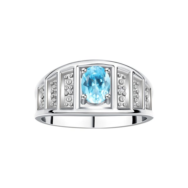RYLOS Rings for Women Sterling Silver Ring Classic Style 7X5MM Oval Gemstone & Diamond Ring December Blue Topaz Jewelry Size 9