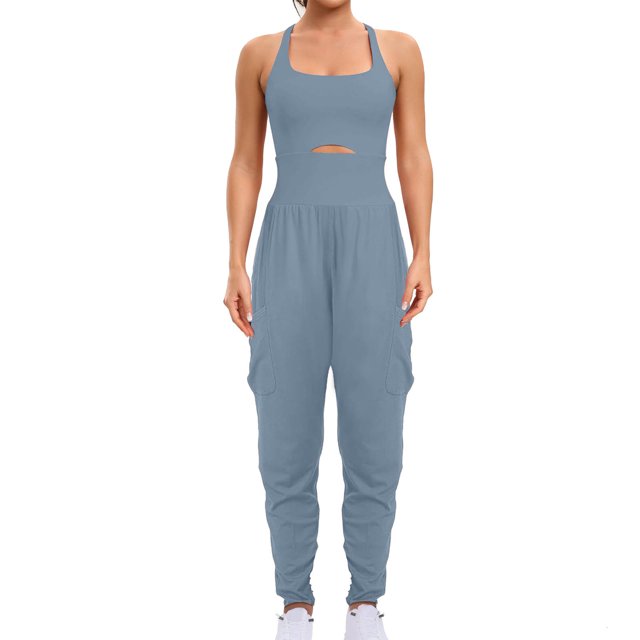 RXIRUCGD Womens Running Onesie Workout Rompers Outfits Exercise Jumpsuits Gym Yoga, Light Blue, Size: S