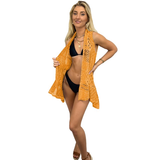 Womens Sleeveless Open Front Crochet Shawl Cardigan Bikini Cover Up