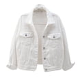 thumbnail image 1 of IROINID Veste Courte en Denim pour Femme Veste Col à Revers Couleur Unie Manches Longues Confortable Manteaux de Printemps et d'Automne Chaude Veste en Denim Manteau, Blanc, 1 of 5
