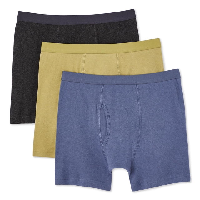 George Boys' Boxer Briefs 3-Pack in assorted colours of dark charcoal, olive green, and heather blue. Made from 100% cotton with elasticized waistbands and legholes for a comfortable, secure fit suitable for active boys' daily wear.