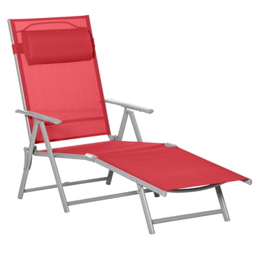 Outsunny Chaise Longue Pliante Portable d'Extérieur en Acier - Fauteuil Inclinable Réglable, Rouge