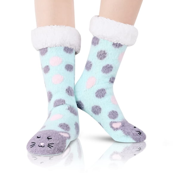 TINZ Fuzzy Slipper Socks Cozy Warm Cute Animal Cat Feet Compression Socks Women Socks Tall Socks for Girls