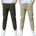thumbnail image 3 of Hurxie Deals 2Pc Boys Cargo Pants Cotton Linen Drawstring Sweatpants Green,7 Year, 3 of 7