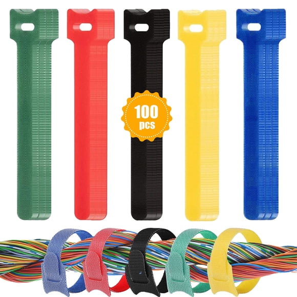 100Pcs Velcro Cable Ties Reusable, Fastening Cable Tie Straps Adjustable Releasable Hook and Loop Wire Ties for Computer Electronics Home Office Wire Cable Management Organiser- 150mm x 12mm, 5 Colors