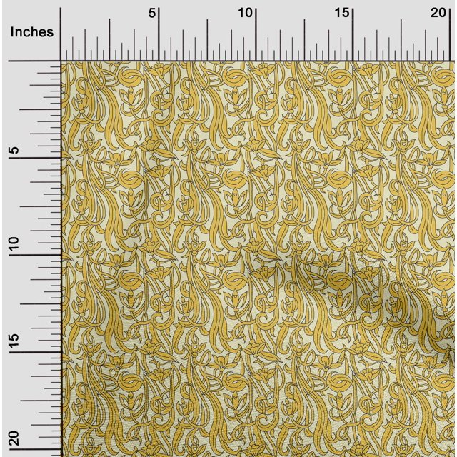 oneOone Silk Tabby Fabric Leaves & Floral Block Printed Craft Fabric BTY 42 Inch Wide