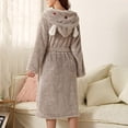 thumbnail image 2 of AherBiu Womens Robes Lightweight Fuzzy Fleece Warm Midi Bathrobe Soft Plush Belted Robe with Hood, 2 of 6
