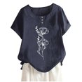thumbnail image 2 of Blouses pour Femmes, Mode Blouses Imprimées Décontractées pour Femmes Chemises à Boutons Manches Courtes Col Rond Hauts, 2 of 4