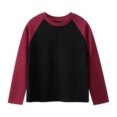 MEZZALL T-Shirt à Manches Longues pour Enfants Printemps Filles Garçons Col Rond Manches Longues Couleur Unie Polyvalent Quotidien, Rouge, 13-15 Ans