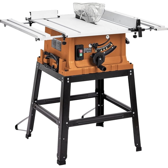 Multifunctional 10 Inch Table Saw with Stand, 15a 5000RPM Portable Benchtop Saw,0-45°Bevel Cutting Tabletop Saw for Woodworking Adjustable Blade Height,Orange
