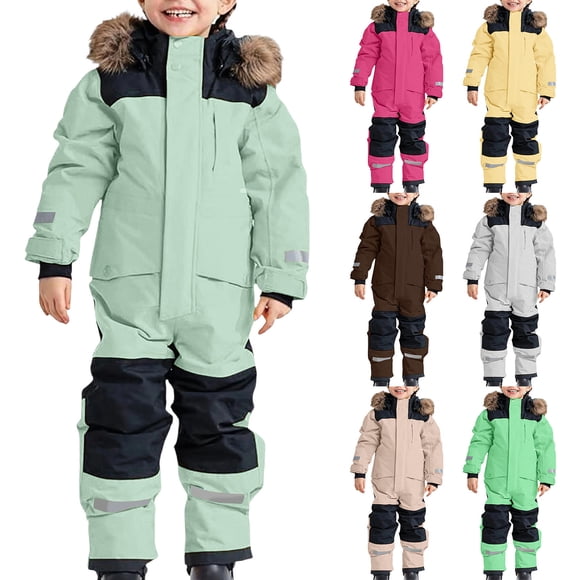 QATAINLAV Snow Suit for Kids Girls Boys One Piece Snowsuit Waterproof Windproof Winter Outdoor Overalls Snowboarding Ski Suits, Silver, 80