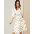thumbnail image 2 of INSPIRE CHIC Robe Midi à Manches Longues Évasée à Col en V à Imprimé Floral pour Femme, 2 of 6