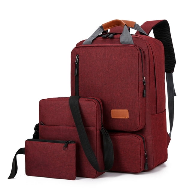Amzcrzy Artificial Leather Wallet Casual Backpack Three Piece Set, Large Capacity Student Backpack, Suitable for School and Outdoor Travel, Computer Bag for Men and Women with Large Capacity